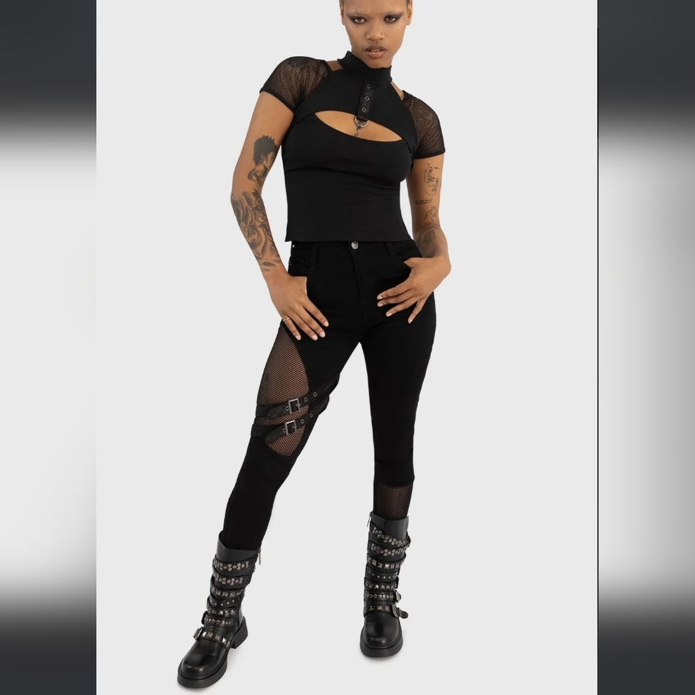 Killstar Black Skinny Jeans with Mesh Detail
